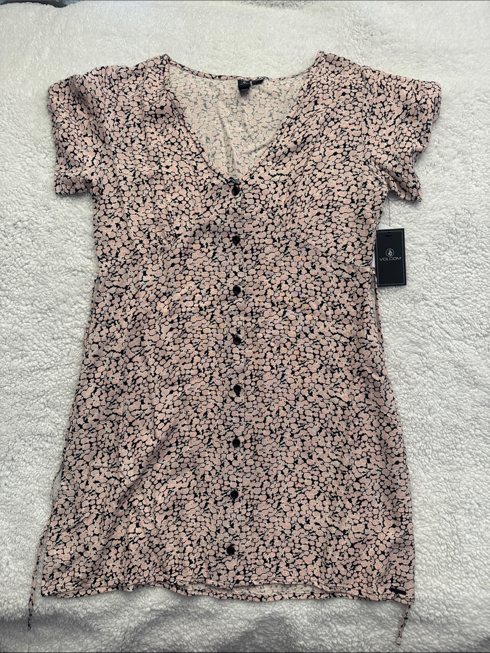 Volcom Blush Pink Floral Button-Front Mini Dress